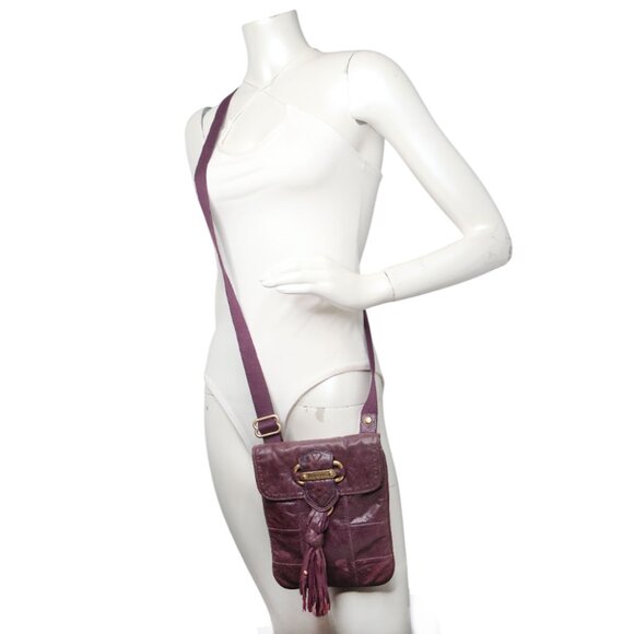 Vintage Y2K Juicy Couture Plum Purple Leather Crossbody Bag Gold Tassel - Picture 6 of 16